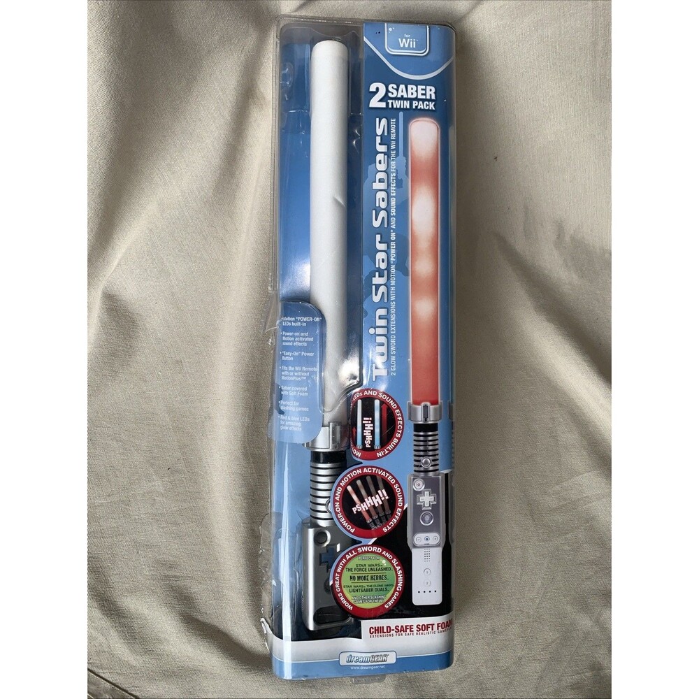 Wii Twin Star Sabers Twin Pack Child Safe Soft Foam LED & Sound Effects NIB IMP